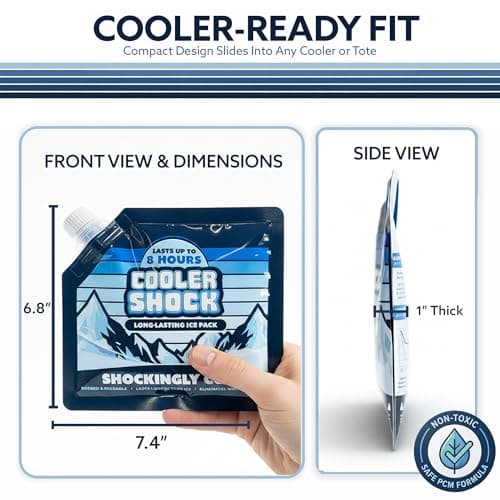 Cooler Shock Reusable Ice Packs for Cooler (6.5"x7.5") - Long Lasting Cold Freezer Packs for Coolers, Lunch Boxes - for Camping Gear, Fishing, Road Trips, Beach Must Haves — view 3
