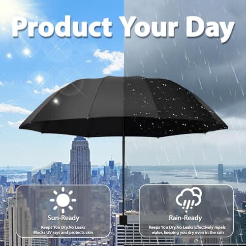 Lichamp 54-Inch Large Golf Umbrella 12 Rib Manual Open 3-Fold Compact Reverse Umbrella Folding Extra Large Oversized, Windproof & Rainproof & Sun Protection for 2–3 People, for Men Women Family — view 5