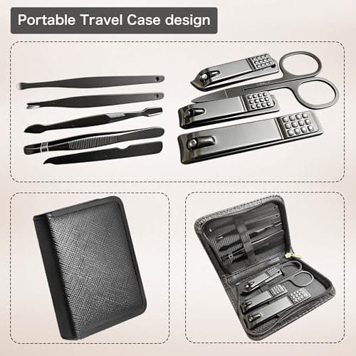 9 Pieces Nail Clippers Set for Men - Precision Stainless Steel Manicure Travel Set with Fingernail & Toenail Clippers, Nail File, Tweezers, Scissors, Cuticle Pusher — view 5