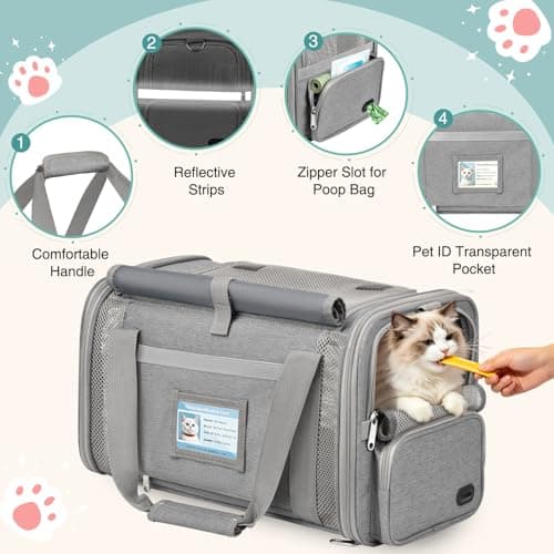 BTNEEU Soft Sided Cat Carrier Bag Airline Approved Large Pet Carrier Portable Dog Carrier Ventilated Foldable Pet Travel Carriers Bag For Cats/Small Dog With Shoulder Strap & Washable Mat (Grey) — view 4