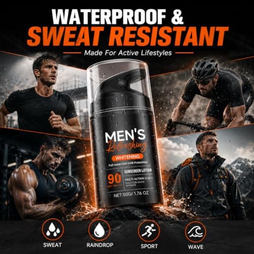 Sunscreen for Men SPF 90+ PA++++, Sun Cream with UV Protection, Waterproof & Sweat Resistant, No White Cast, Daily SPF Moisturiser for Men, Non-Greasy for Outdoor Sports, Travel, Beach, Gym, 50g — view 6