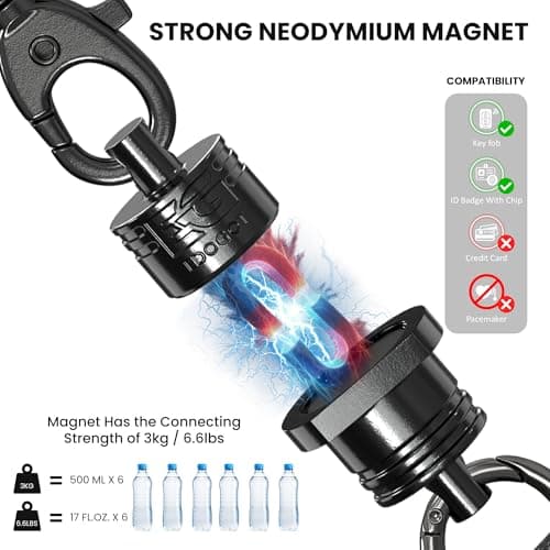 EDO GOT Neodymium Quick Attach Leather Lanyard with Carabiner and Magnetic Quick Release Buckle – 6.6 lb / 3 kg Pull Force – Genuine Leather End Neck Strap with Titanium Key Rings — view 2