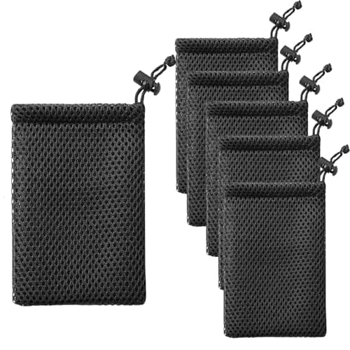 ANMOO 6Pcs Black Nylon Mesh Drawstring Bags, Small Mesh Bags, 5 x 3.5 inch