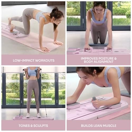Myga Pilates Reformer Machine - Foldable Pilates Board with Rebound Ab Roller, Resistance Bands, Push Up Bars & LED Counter for Full Body Workout - Multifunctional for Home, Gym & Travel (Pink) — view 2
