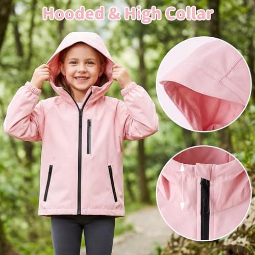 FILOWA Waterproof Raincoat Girls Hooded Rain Jacket, 10-11 years, Pink — view 3