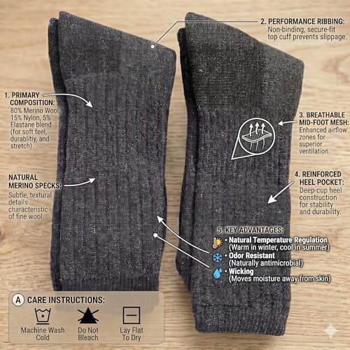 COSHAL® 2 Merino Wool Socks Men's Wool's Warm Thermal Socks Winter Wool Walking Hiking Socks Mens Outdoor Indoor Thick Warm Socks Size 6-11, Green — view 3