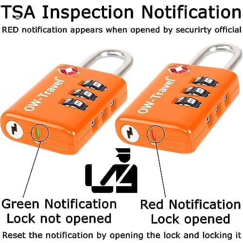 OW-Travel Suitcase Locks, TSA Approved Luggage Locks, Open Alert Orange 2Pk — view 3