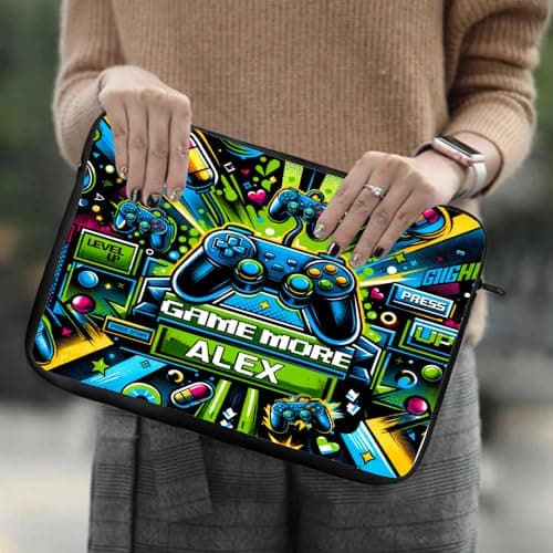 Personalised “Game More” Gamer Design – Custom Name - Back to School - Kids Gifts - Laptop Sleeve/Cover. (14") — view 5