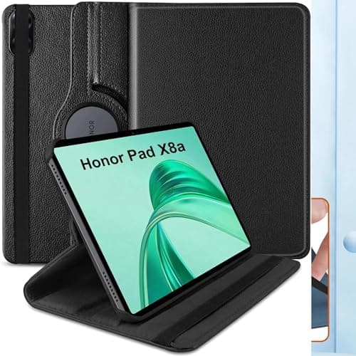 360 Rotation Case for Honor Pad X8a 2024, PU Leather Protective Cover with Rotating Stand & Auto Sleep/Wake (Black)