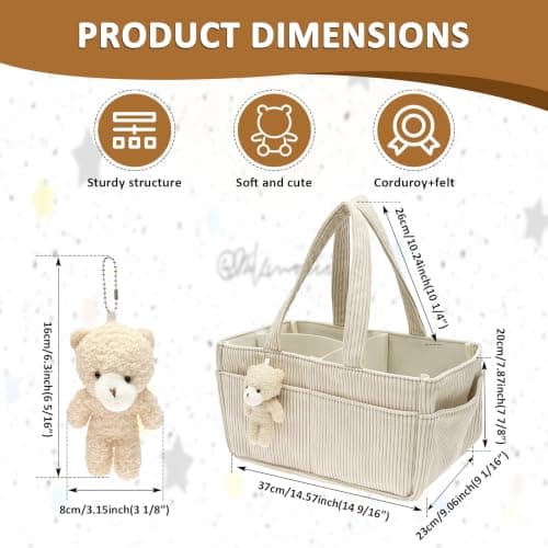 Baby Nappy Caddy Organiser for Changing Table – Portable Travel Bag, Beige — view 2
