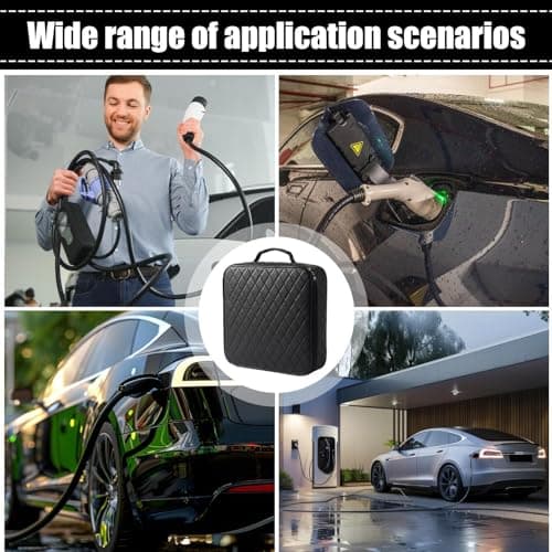 Car Charger Storage Box For EV Cable, Leather Waterproof Charging Cable Bag, Heavy Duty Car Boot Carry Case For Type 2 Charger & Accessories. Perfect For Home & Travel,Electric Vehicle Cables Organise — view 4