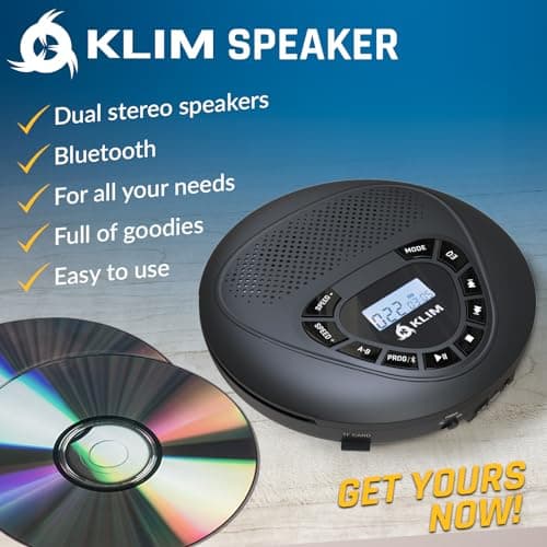 KLIM Speaker - Bluetooth CD Player With Speakers - New Version - Discman - Rechargeable Battery - Portable CD Player With Headphones - Portable - SD Card - AUX - Ideal for Car, Home — view 2