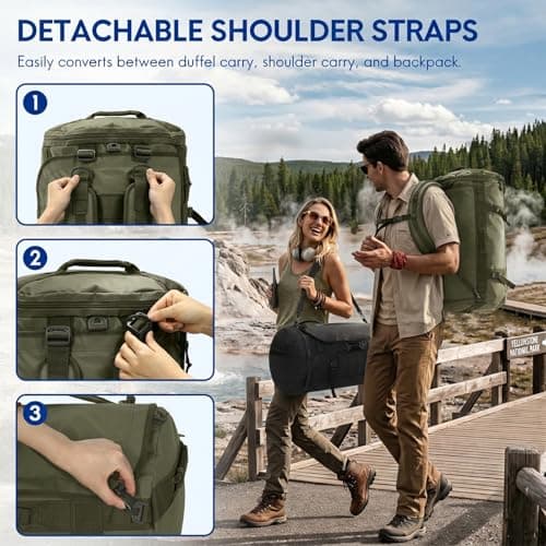 Haimont Heavy Duty Convertible Travel Duffel Backpack, 45L, Army Green — view 3