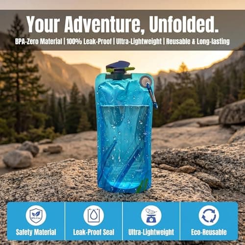 SSJkeji 4-Pack 1000ml Foldable Collapsible Water Bottle – Reusable BPA Free Flexible Drink Pouch with Clip, Leakproof Sports Bottle for Outdoor Travel, Hiking, Biking, Running & Gym — view 3