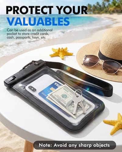 2 Pack IPX8 Waterproof Pouch Bag with Adjustable Strap + Phone Case, Waterproof Waist Bag Pouch Bag & Phone Dry Case for Beach Swimming Boating Camping Hiking, Quick Open Design Fits up to 7.2" Black — view 6