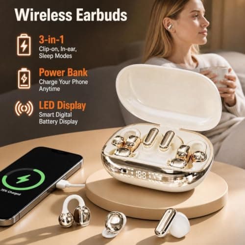 3-in-1 Bluetooth Earbuds with Chargeable Case,Open Ear Earbuds with Display — view 3