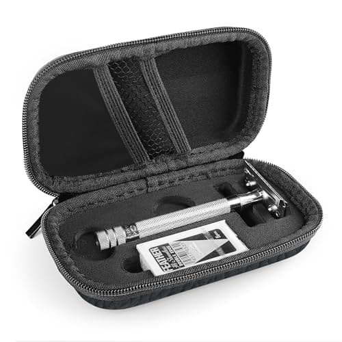 Linkidea Hard Travel Case Compatible with Vikings, Merkur, Shaving Revolution Double Edge Safety Razor, Storage Box Organizer for Safety Razor & Shaving Attachments (Lychee Vegan Leather) — view 4