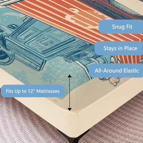 Small Double Fitted Sheet 122 x 190 cm, Retro Cinematic Popcorn Soda Film Projector Reel Microfiber Fitted Sheets with Deep Pocket 30cm, Soft Breathable Bed Sheets, Bed Sheet for Children Adult, Beige — view 5