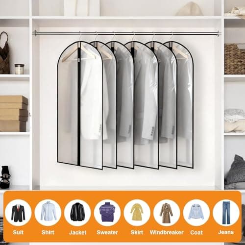 12 Pack Garment Bags, 40in PEVA Suit Bags Clothes Covers, Black Edge — view 3