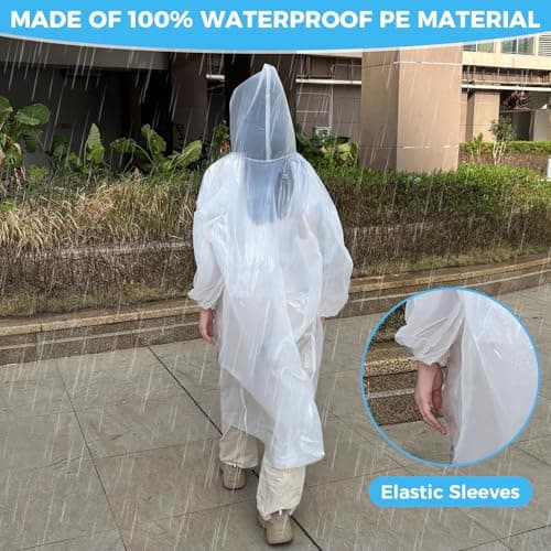 adult Waterproof rain Poncho Raincoats for Outdoor Concert, Camping, Theme Park, Hiking - Clear, 6 Pack — view 6