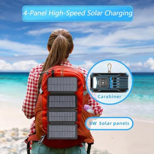 Outdoor Foldable Solar Large Capacity Charger Mobile Power Bank, Portable Mobile Charger Power Bank with 4 Solars Panels, Powerbank Fast Charging with Flashlight Light for Camping (C) — view 2