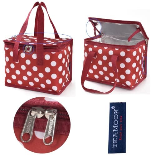 TEAMOOK Foldable Lunch Bag Insulated Lunch Box Water-Resistant Leakproof Soft Cooler Bag 8-10 cans Red Dots — view 3