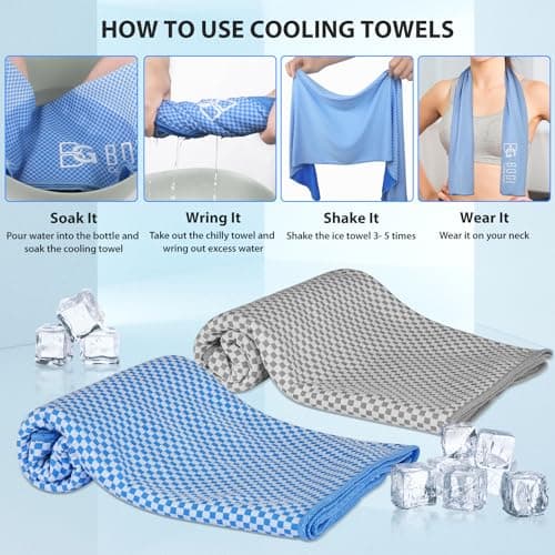 BOGI 2 Pack Cooling Towel, Cooling Towels for Neck(100x30 cm) Ice Towel Cooling Towel, Soft Breathable Sweat Towel for men & women,Stay Cool for Yoga, Sport, Gym Camping & More Activities | Blue+Grey — view 5