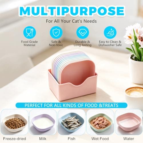 12 Pack Cat Bowls, Kitten Bowls Shallow Plastic Food & Water Dish Set — view 3