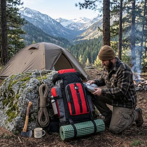 120L Extra Large Camping Travel Backpack Hiking & Fishing Rucksack (Red) — view 5