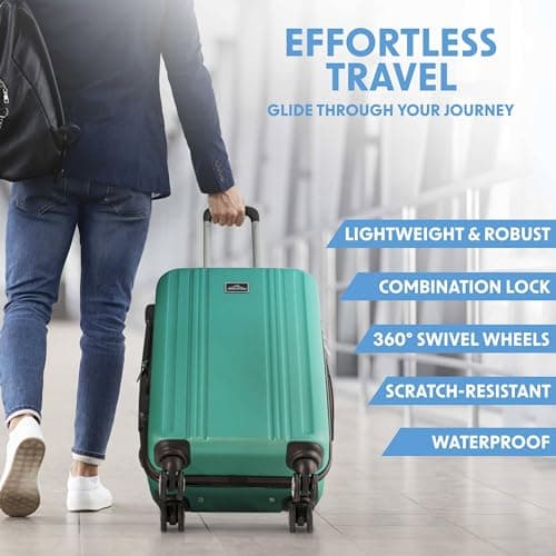 Dellonda Suitcase Set 3-Piece Lightweight Hard Shell Luggage with TSA Lock - 20", 24", 28" - Teal — view 2