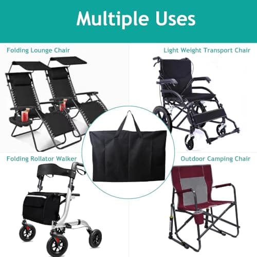 Large Garden Chair Furniture Cushion Storage Bag, 105x73x28cm Heavy Duty 600D Reclining Folding Chairs Cover for Beach Lounge Camping Gravity Folding Patio Chaise, Extra Large Travel Bag, Black — view 5