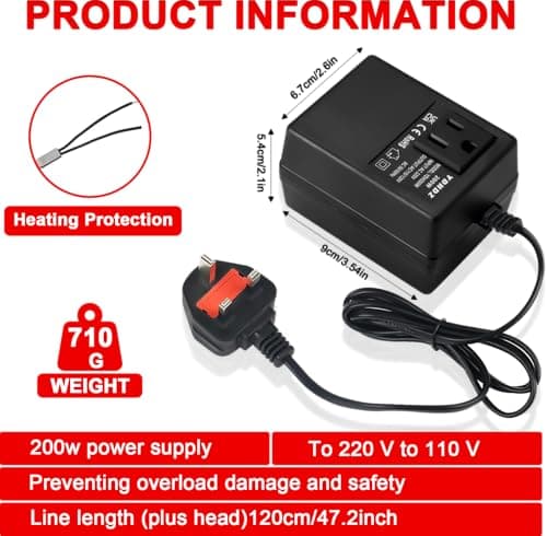 200W Step-Down Power Supply voltage converter 220V/240V to 110V/120V(UK Plug), Smart and Efficient Temperature-Protected Adapter, Suitable for WiFi, POS Machines and Power Bank — view 2