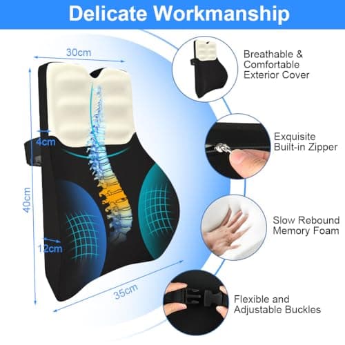 AOOHA Lumbar Support Cushion,Ergonomic Lumbar Support Cushion,Memory Foam Back Support Cushion,with Adjustable Straps and Skin-friendly Cover for Office Chairs,Gaming Chair,Car Seat,Couch,Recliner — view 2