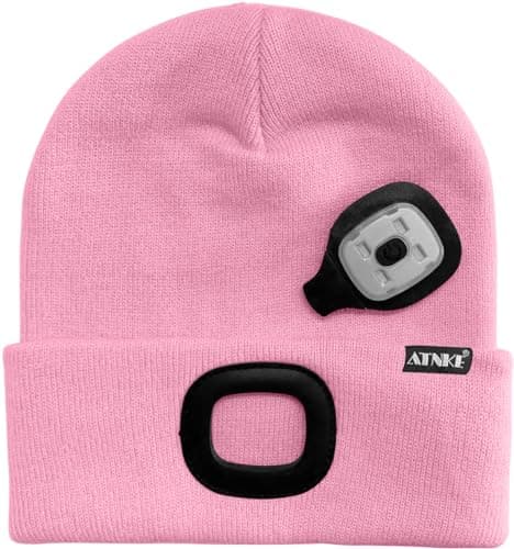 ATNKE LED Lighted Beanie Cap,USB Rechargeable Running Hat Ultra Bright 4 LED Waterproof Light Winter Warm Gifts for Men and Women/Pink — view 3