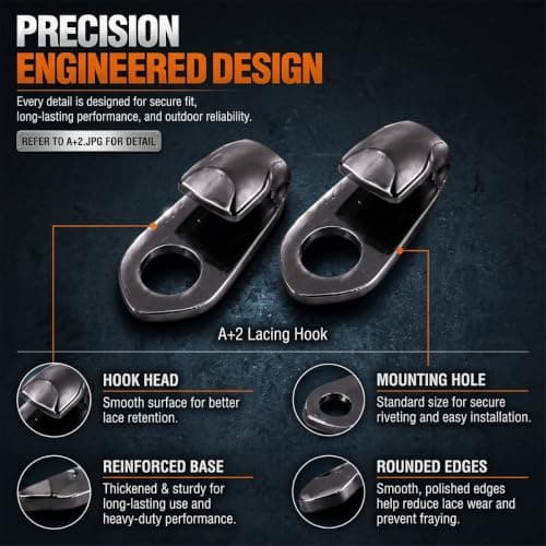Shentu Boot Lace Hooks Shoelace Buckles, 20 Set Heavy Duty Hiking Repair Kit, Dark Grey Metal Eyelets with Double Sided Rivet Caps for Walking Climbing Outdoor Work Shoes Fabric Fasteners Metal — view 4