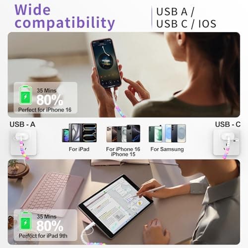Coolden USB C Charger Cable for iPhone Charger Cable Multi Charger Cables 4 in 1 60W 1M Type C Charger Fast Charging Cute Stars Beaded Girls Women Phone Charger Cables for iPhone, Samsung-Colorful — view 4
