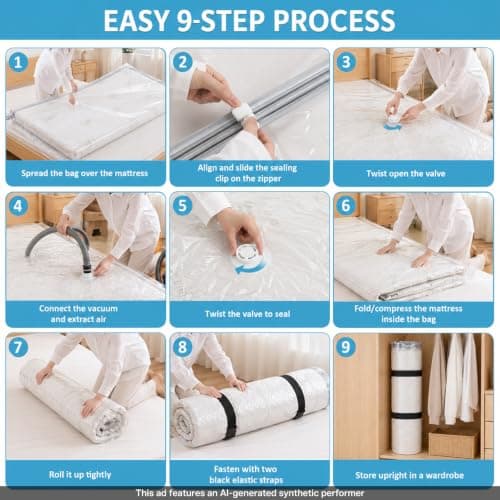 Vacuum Storage Bags, Extra Large Mattress Vacuum Bag for Duvets, Blankets & Clothes, Waterproof Reusable Vacuum Seal Bags for Moving (240x120cm) — view 6