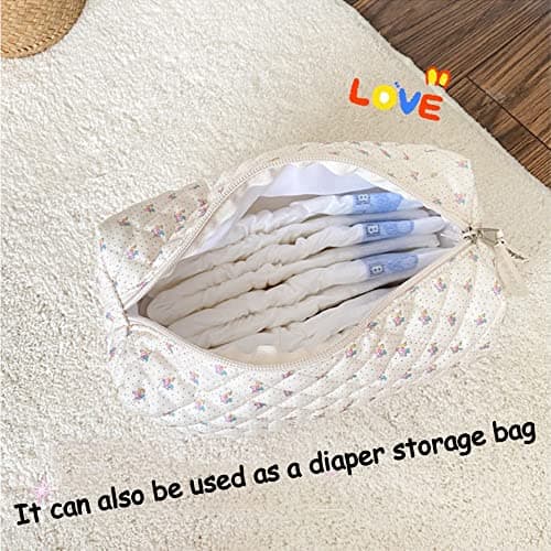 Aucuu Cotton Makeup Bag, Portable Travel Cosmetic Bag, Large Capacity Floral Toiletry Bags, Quilted Wash Bags Organizer for Women Girls — view 5