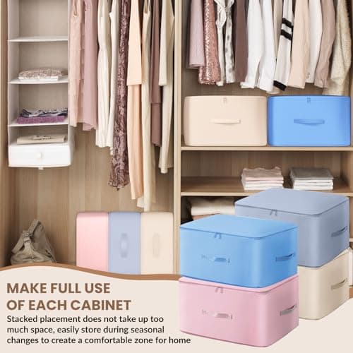 4 pcs Extra Large Space Saving Self Compression Storage Bags for Clothes, Duvets, Bedding, Blankets & Pillows – Foldable Underbed Organiser with Reinforced Handles & 3-Layer Zipper, 52x42x60cm — view 6