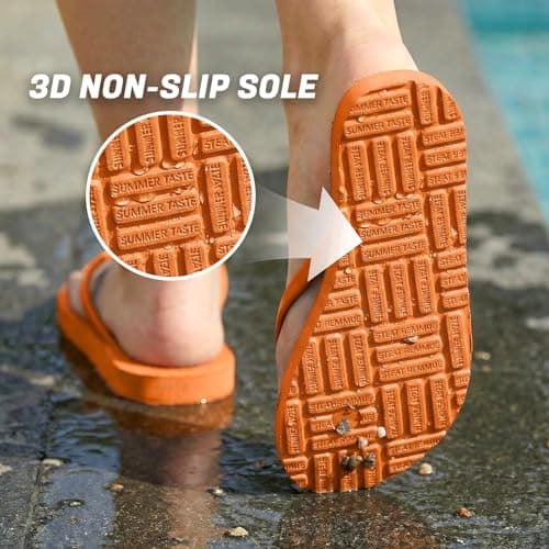 Women's Non-Slip Flip Flops Ultra Lightweight Basic Thongs Rubber Soft Slide Slip-on Shoes Beach Pool Shower Sandals (Orange, Adult, Women, 7, Numeric Range, UK Footwear Size System, 8, Medium) — view 4