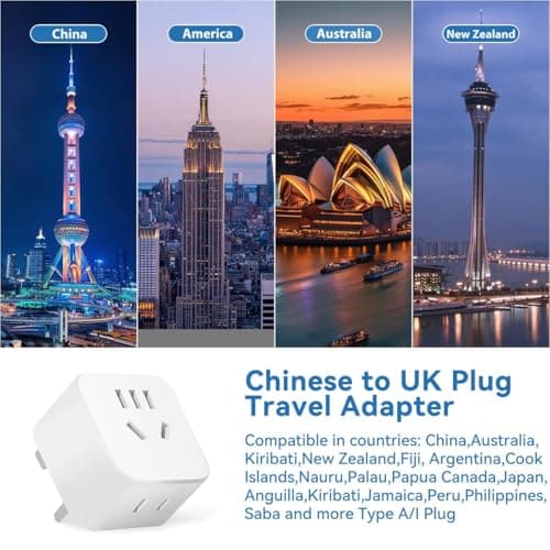 2-Pack Chinese to UK Plug Adapter,2/3 Pin China to 3 Pin Plug Adaptor — view 2