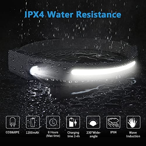 flintronic 2 PCS Led Headlamp USB Rechargeable,5 Modes 600 Lumens COB Headlight, IPX4 230°Wide-Angle Waterproof Lightweight Head Torch with Motion Sensor for Running, Hiking, Fishing Emergency 6 Hours — view 3