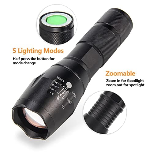 ULTRAFIRE LED Tactical Torch 900 Lumens with Red Light Green Light, Zoomable 5 Modes Bright Small Flashlight, 3 Color Interchangeable Filters for Camping Outdoor — view 2
