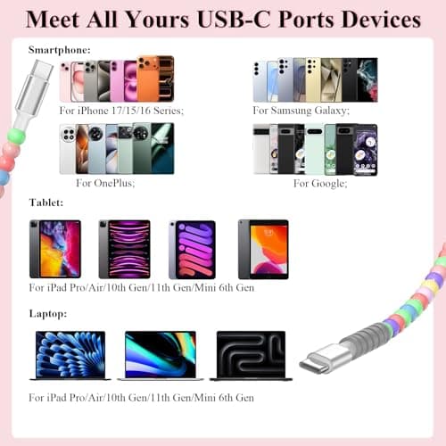 ACANDYA USB A to USB C Cable Beaded Car Charging Cord for CarPlay 18W 3ft — view 6