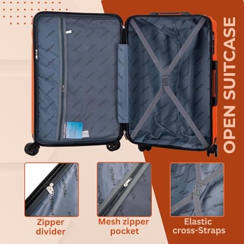 DK Luggage 24" Medium Hard Shell Suitcase Luggage 4 Wheel Spinner ABS101 (Orange ABS101, 24" Medium) — view 3