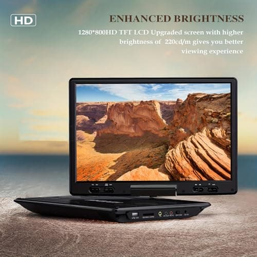 Portable DVD Player, 10.5" Large HD Screen, Free Rotation, Power Outage Memory+Sync TV/Projector, Support DVD/SD/USB, Kids Travel Entertainment,Black — view 2