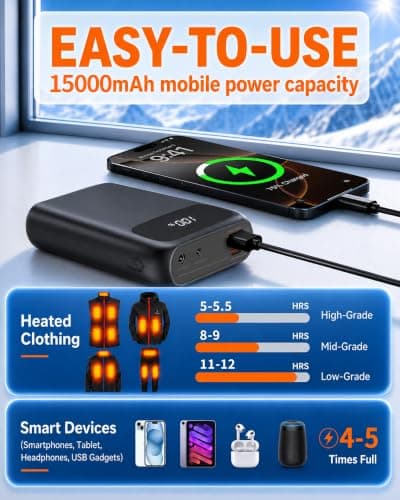 12V 15000mAh Battery Pack for Heated Gilet Jacket Pants for DEWBU&Milwaukee — view 5