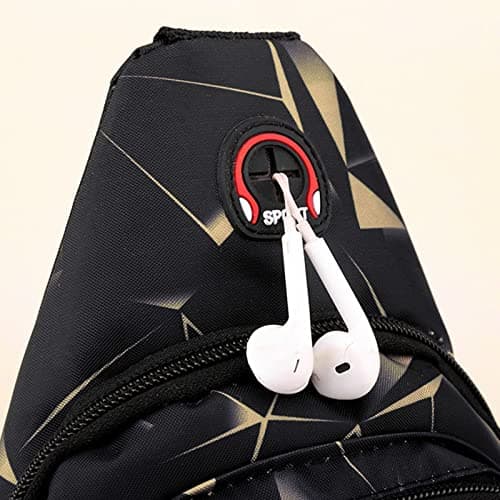 Shoulder Bag Outdoor Sports Bag for Casual Couples Waist Bag with Headphone Jack Small Portable Travel Chest Bag, Black — view 4