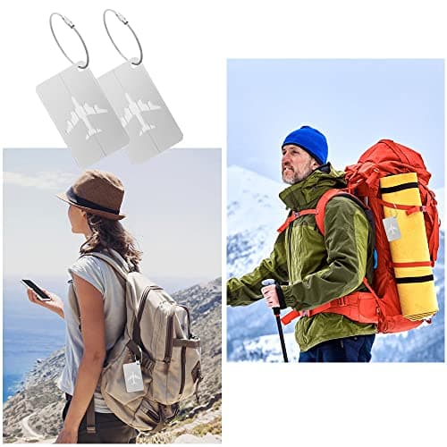 Vicloon Luggage Tag, 2 Pcs Luggage Labels Travel Suitcases Aluminium Tags, Aluminum Luggage Tag with Name ID Card for Luggage Baggage Identity ID Labels（Silver） — view 5