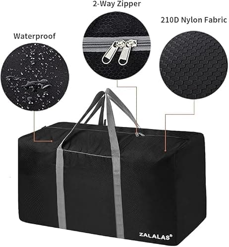 ZALALAS Travel Duffle Bag, 96L Extra Large Lightweight Holdall, Foldable Duffel for Men Women, Black — view 4